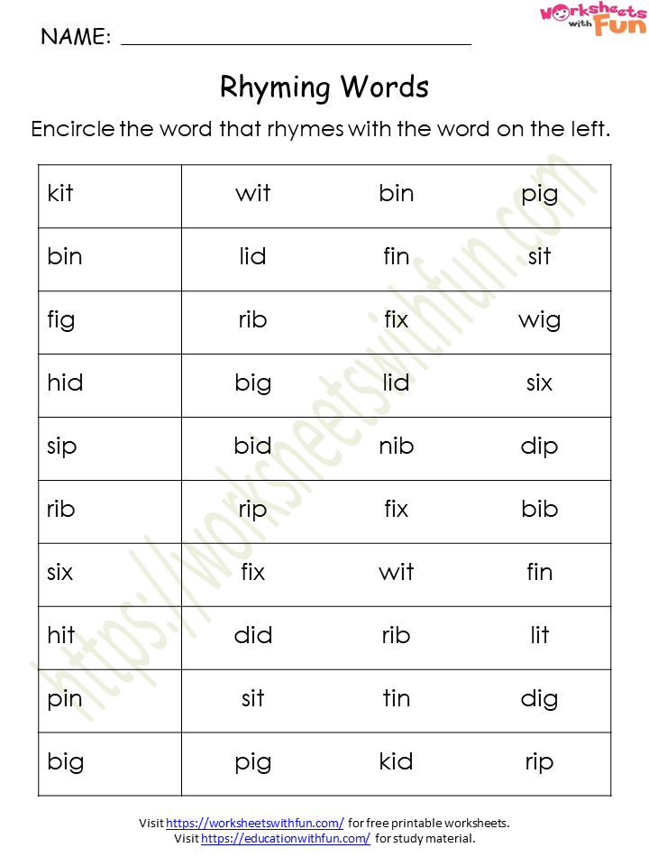 Ten Rhyming Words List MarsailiNeve